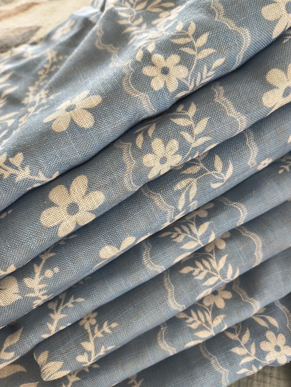 Dusty Blue Floral Window Curtains (Pack of 8)